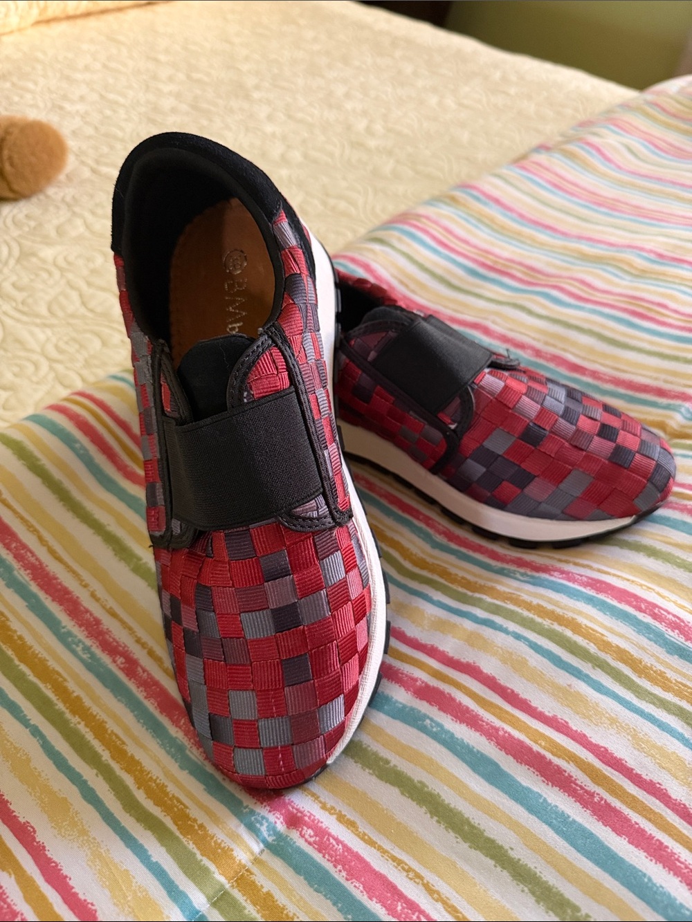 Bernie Mev. Woven Red and Purple Slip-On Sneakers